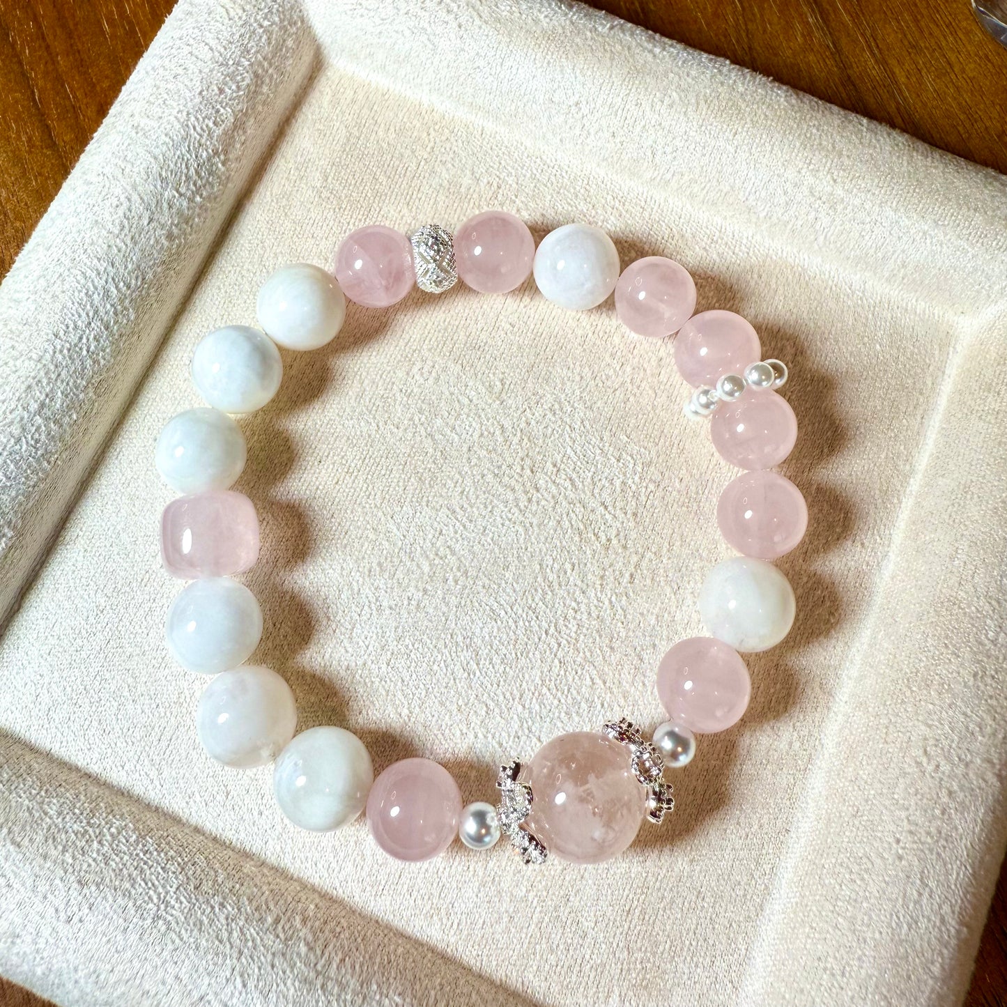 Celestial Garden - Rose Quartz & White Phantom Bracelet