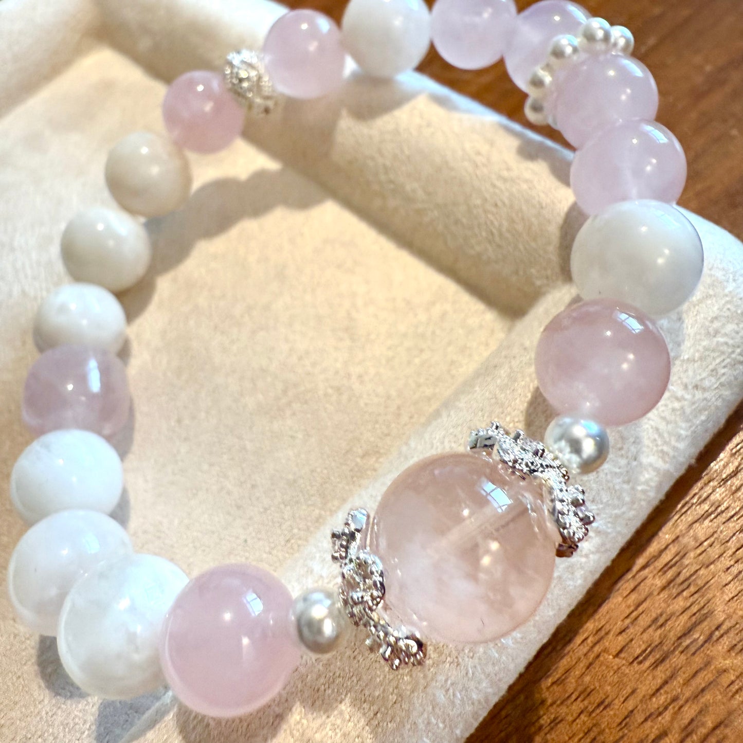Celestial Garden - Rose Quartz & White Phantom Bracelet