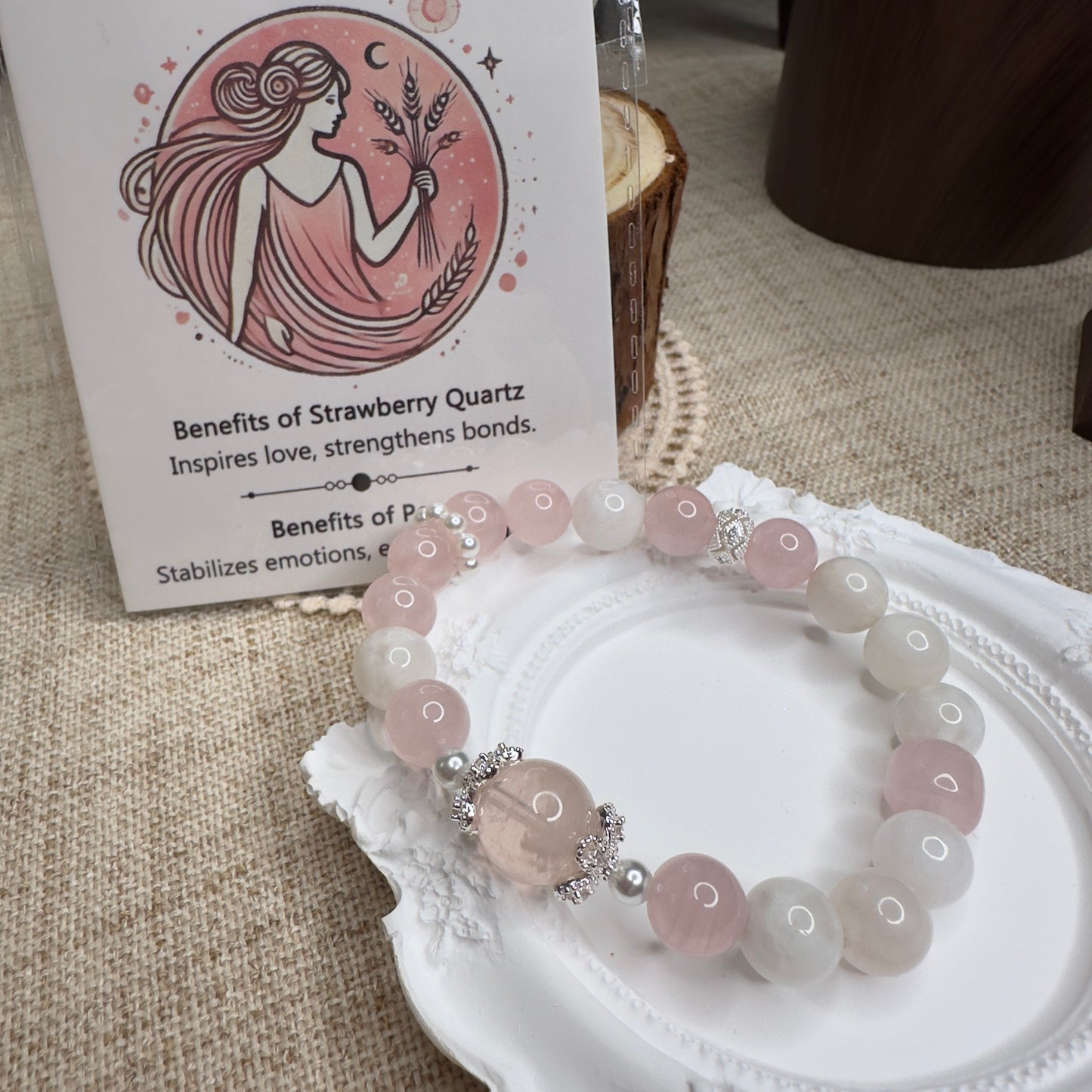 Celestial Garden - Rose Quartz & White Phantom Bracelet