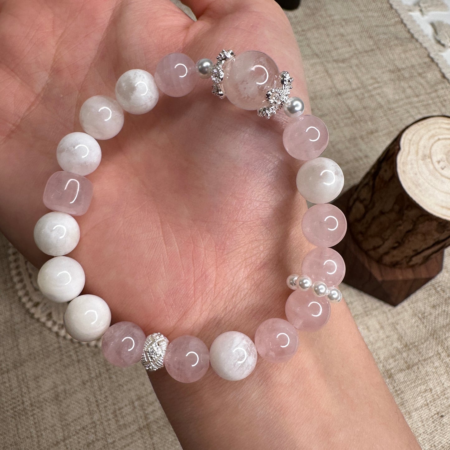 Celestial Garden - Rose Quartz & White Phantom Bracelet