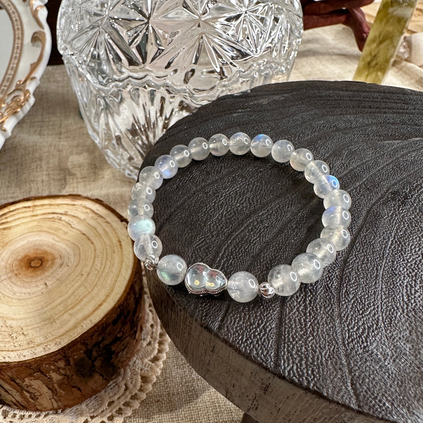 Moonlit Tide - Gray Moonstone & Aquamarine Wave Bracelet