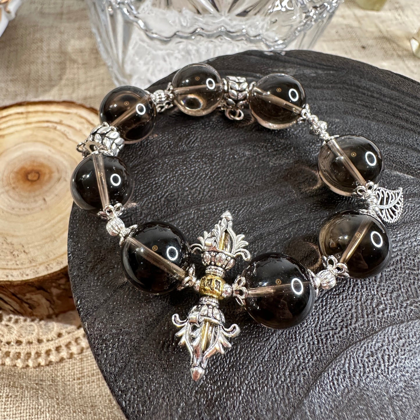 Obsidian Dagger & Smoky Quartz Power Bracelet