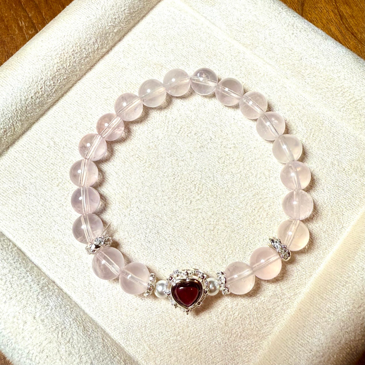 Pink Serenade - Rose Quartz & Garnet Heart Bracelet