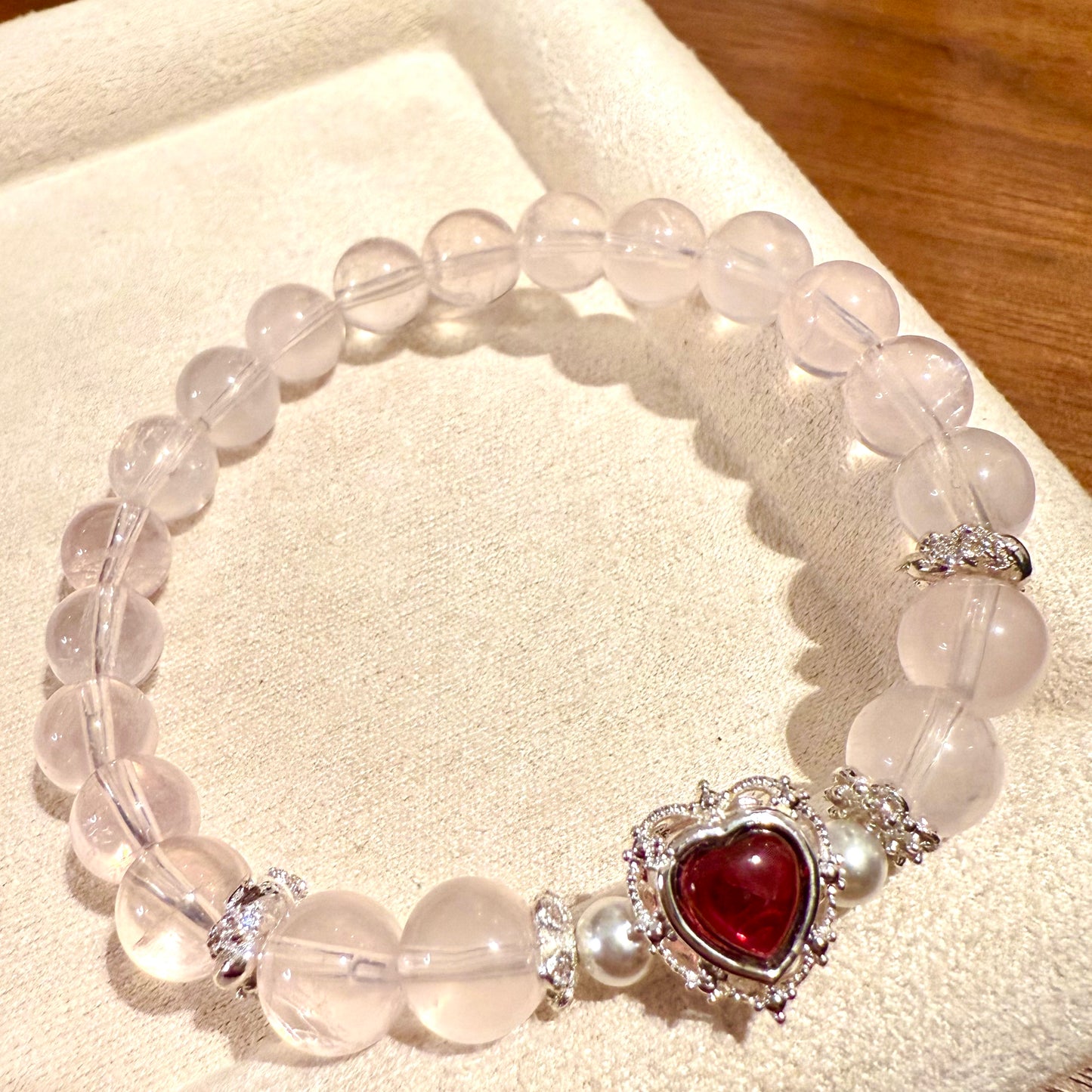 Pink Serenade - Rose Quartz & Garnet Heart Bracelet