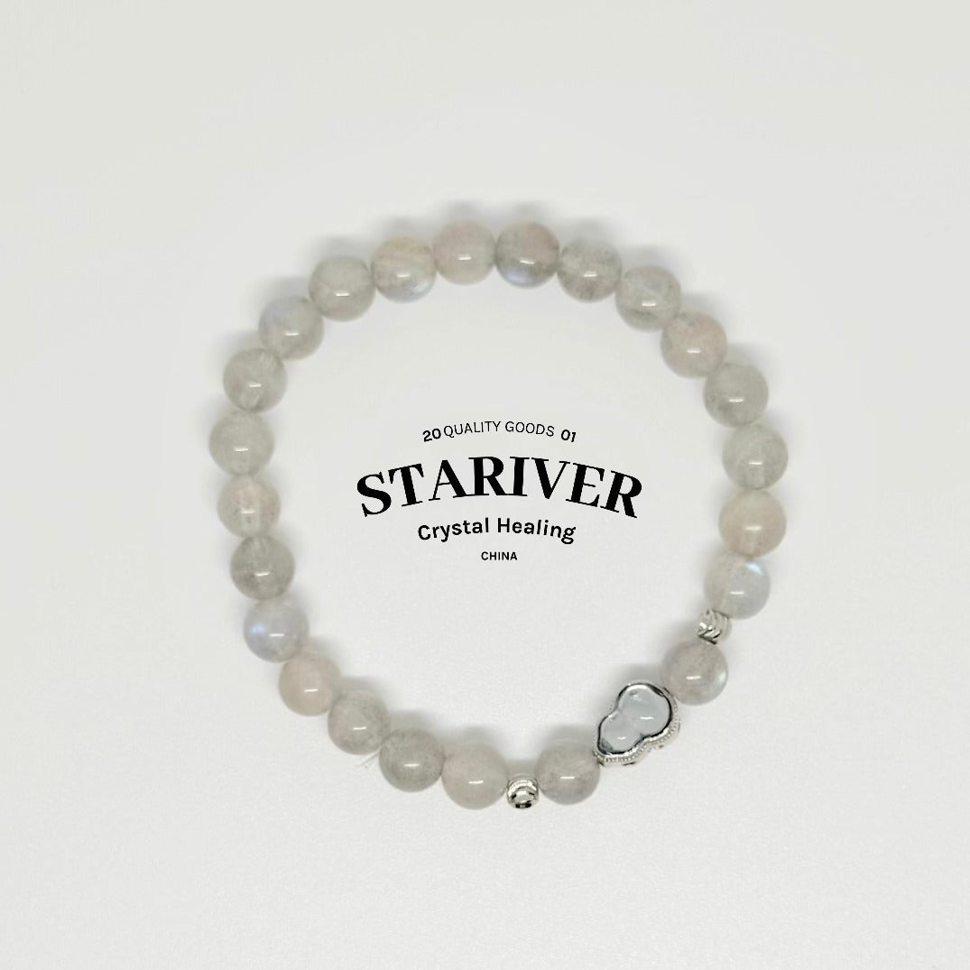 Moonlit Tide - Gray Moonstone & Aquamarine Wave Bracelet