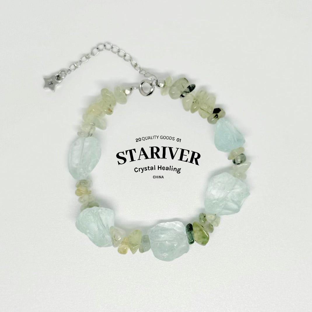 Recomme Libra Constellation - Prehnite & Aquamarine Raw Power Bracelet