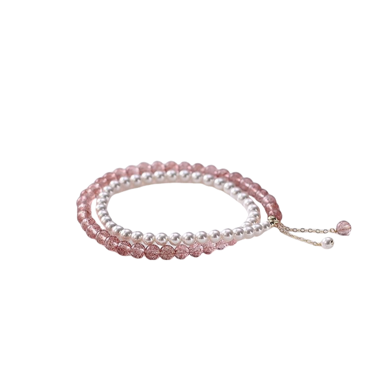 Strawberry Moon - Dual Loop Quartz & Pearl Bracelet