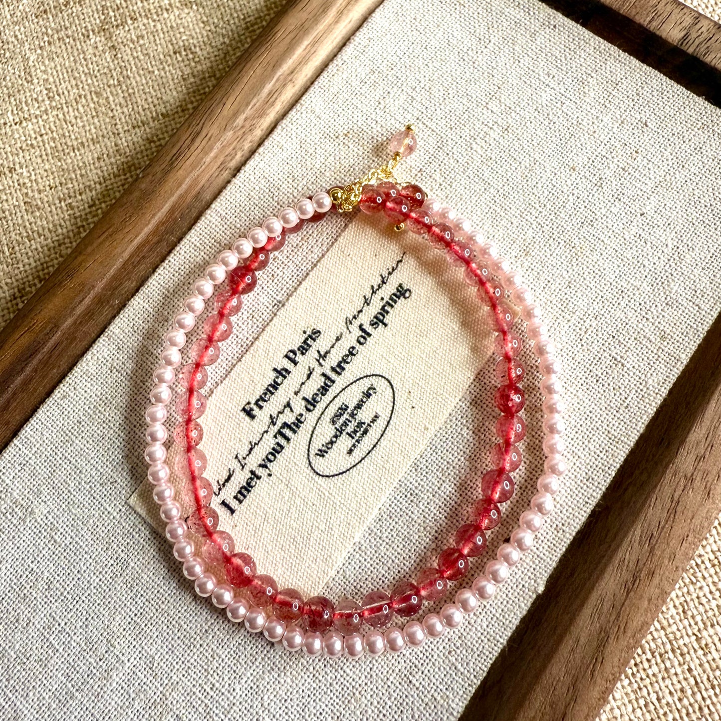 Strawberry Moon - Dual Loop Quartz & Pearl Bracelet