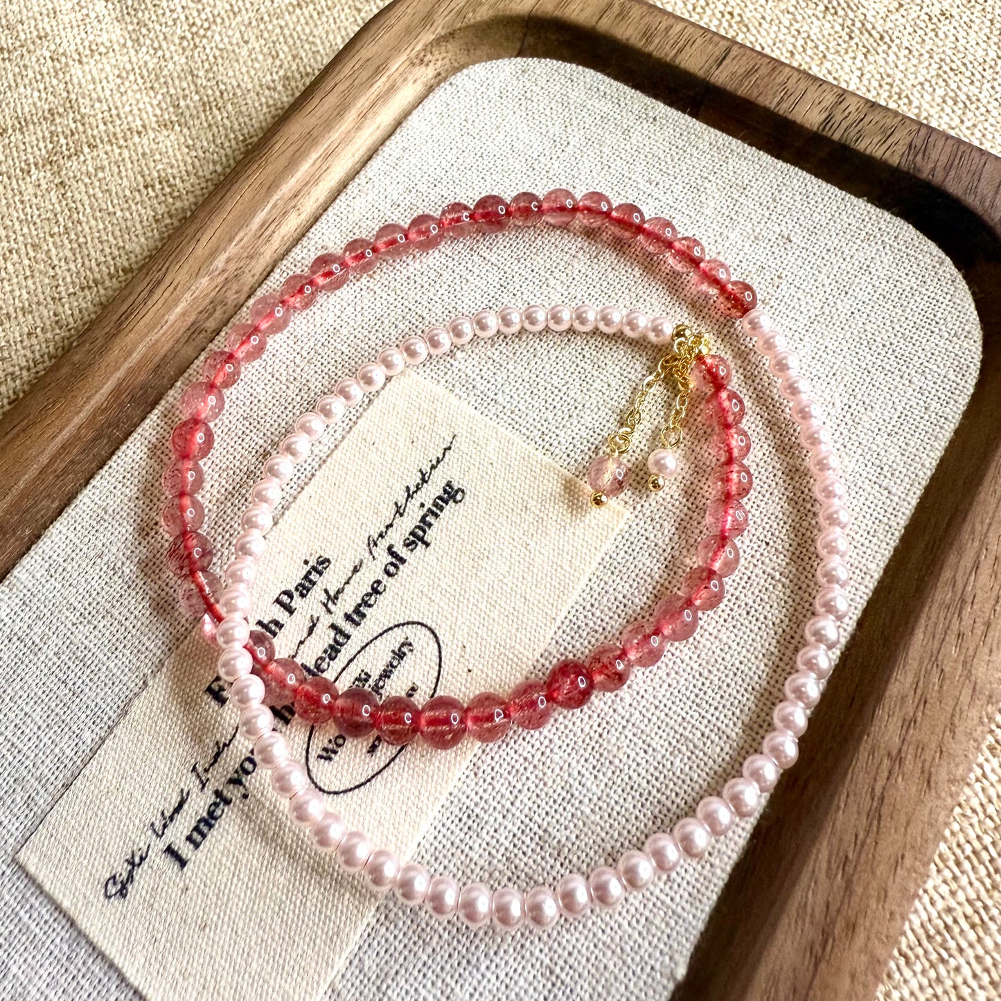 Strawberry Moon - Dual Loop Quartz & Pearl Bracelet