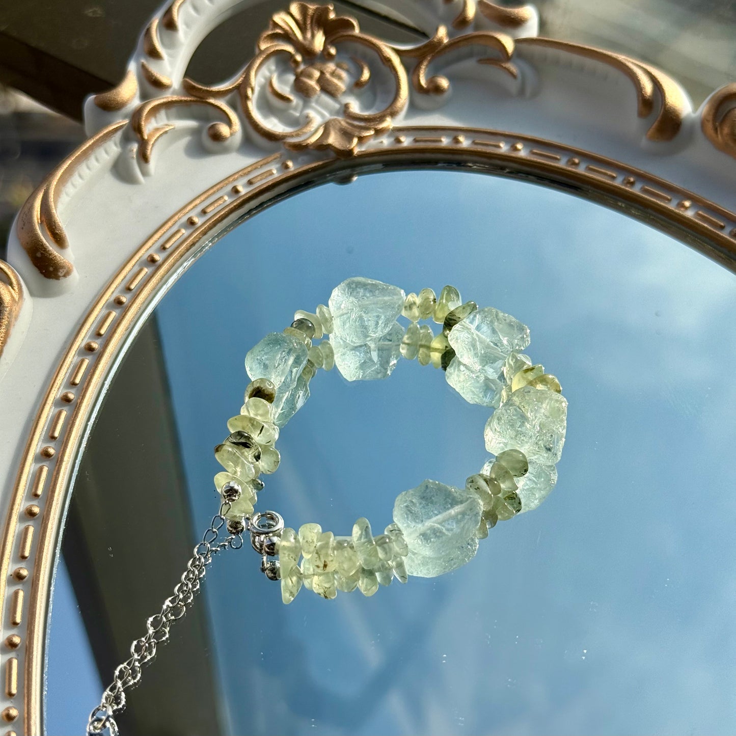 Recomme Libra Constellation - Prehnite & Aquamarine Raw Power Bracelet