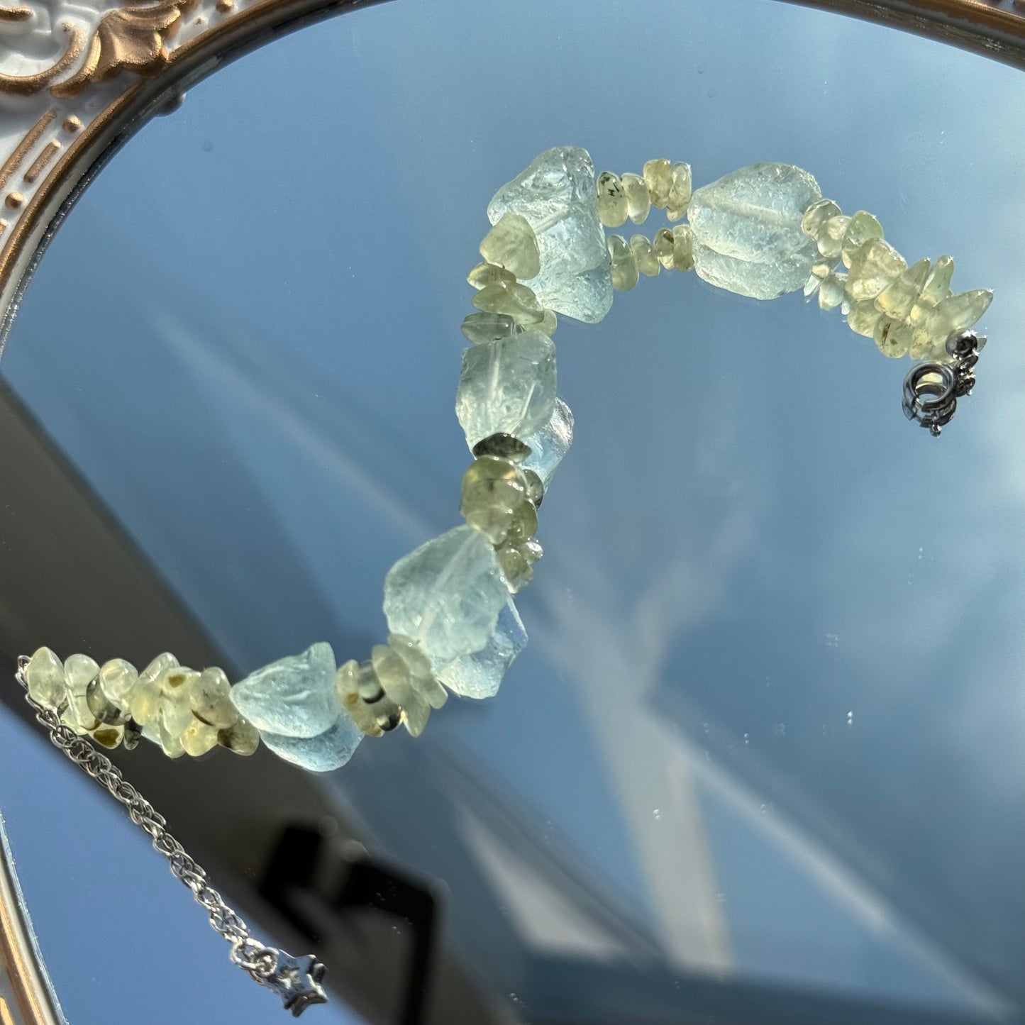 Recomme Libra Constellation - Prehnite & Aquamarine Raw Power Bracelet