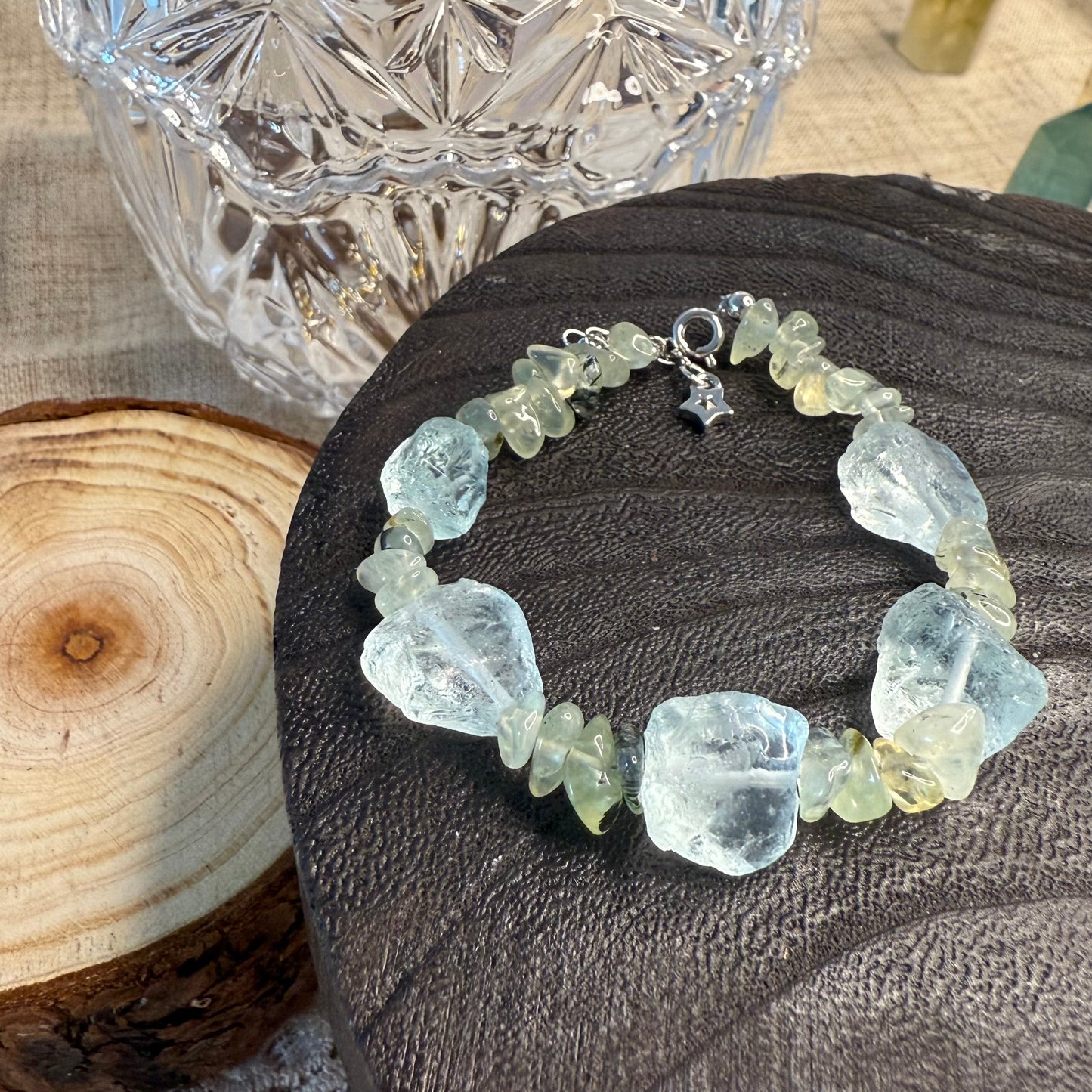 Recomme Libra Constellation - Prehnite & Aquamarine Raw Power Bracelet