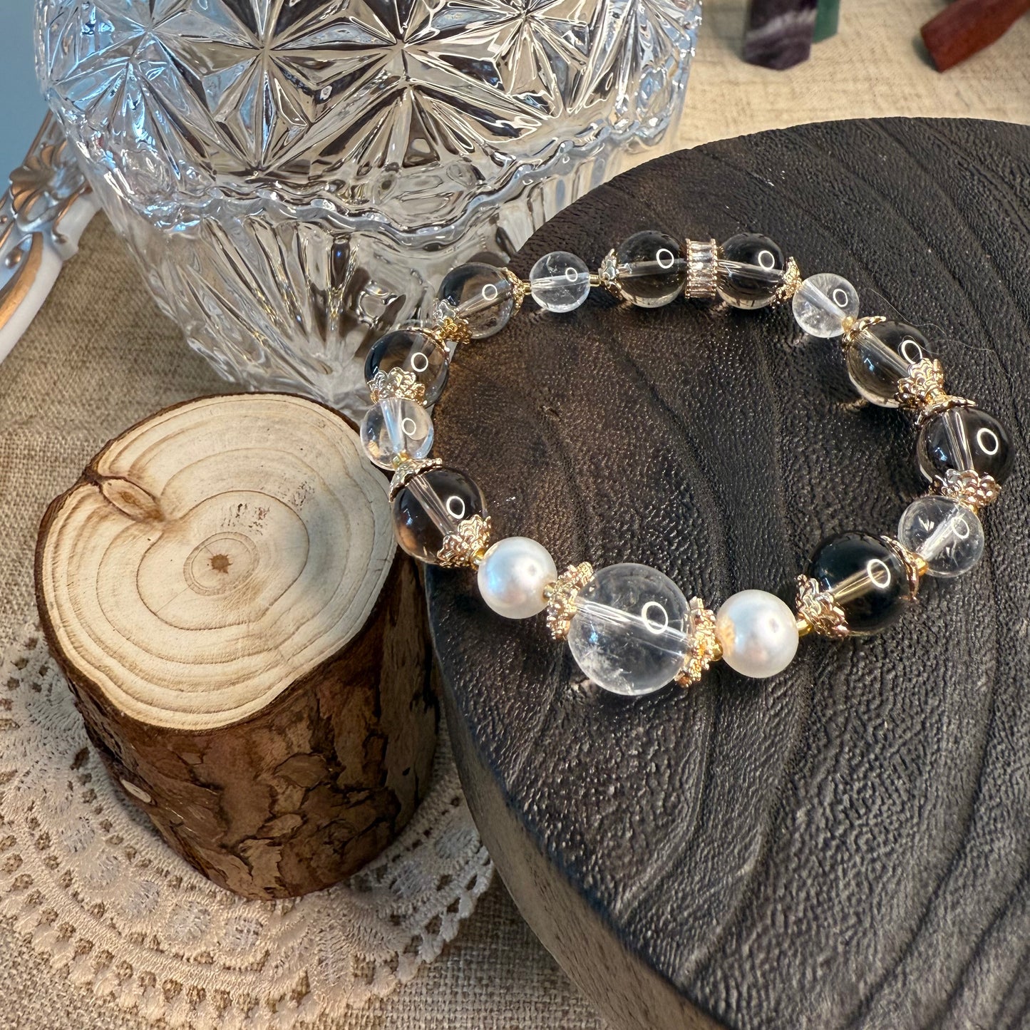 Luminaroot - Clear Quartz & Smoky Quartz Equilibrium Bracelet
