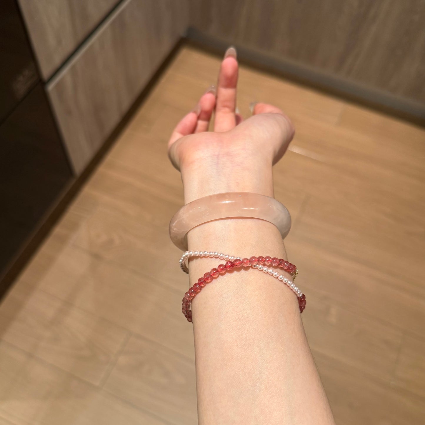 Strawberry Moon - Dual Loop Quartz & Pearl Bracelet