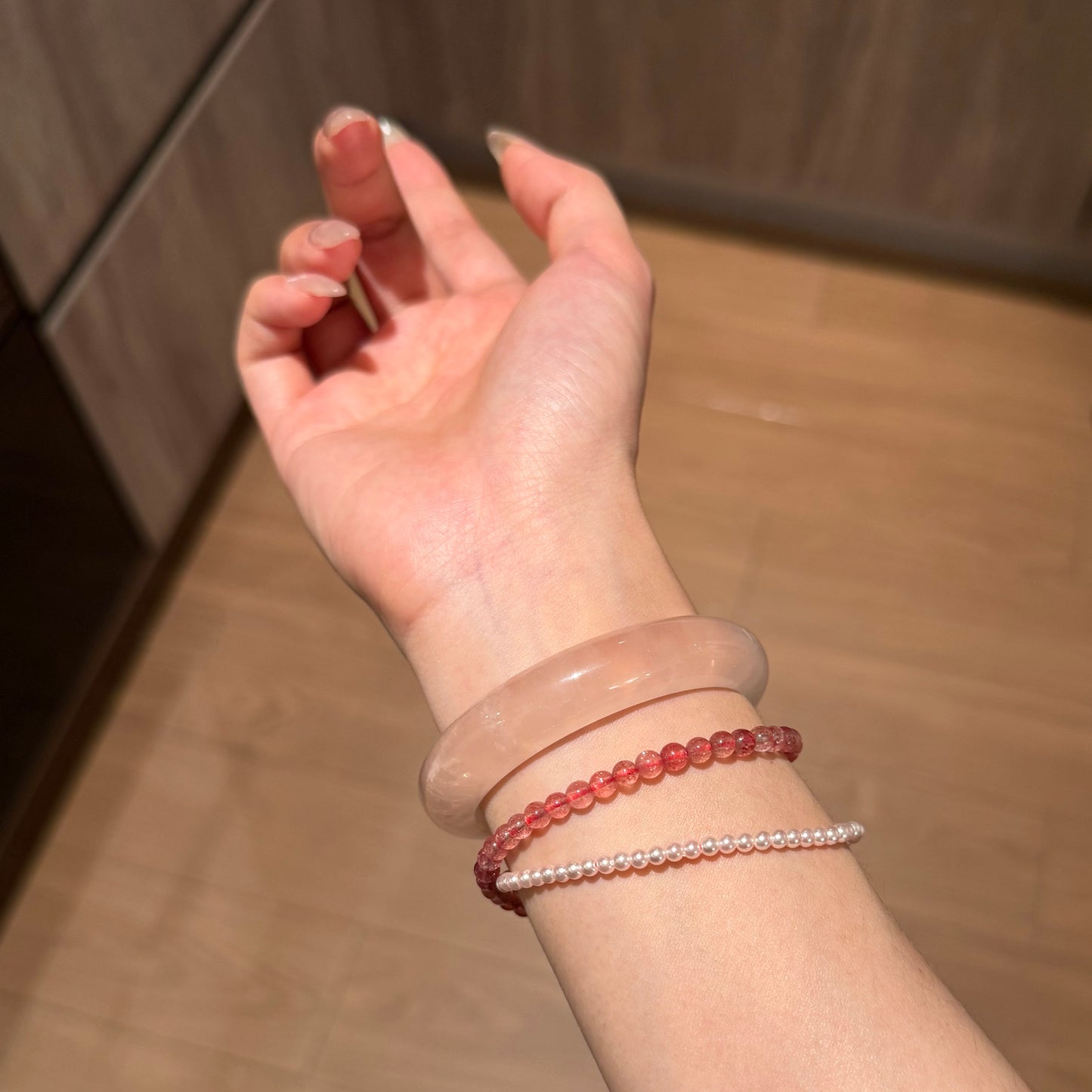 Strawberry Moon - Dual Loop Quartz & Pearl Bracelet