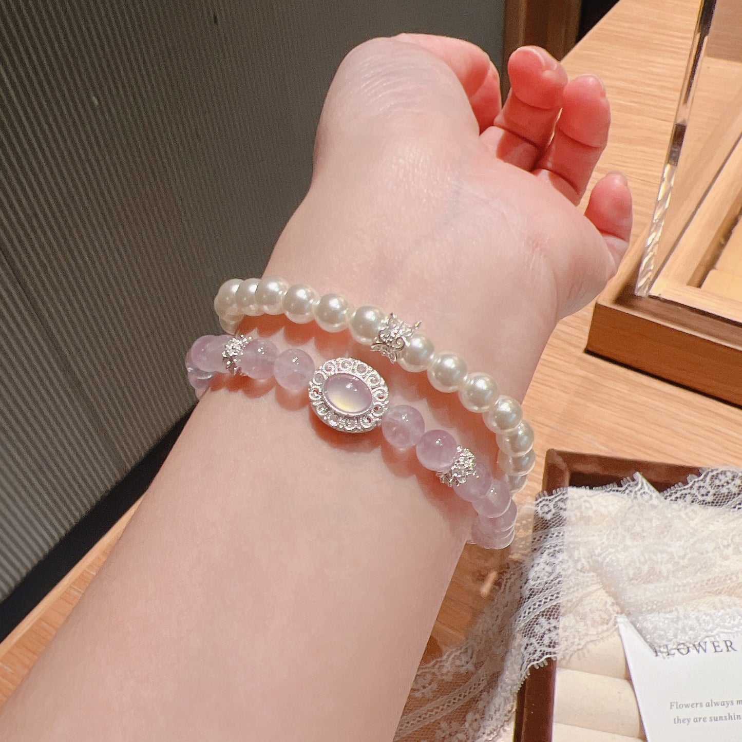 Moonlit Enchantment - Amethyst & Pearl Duo Bracelet