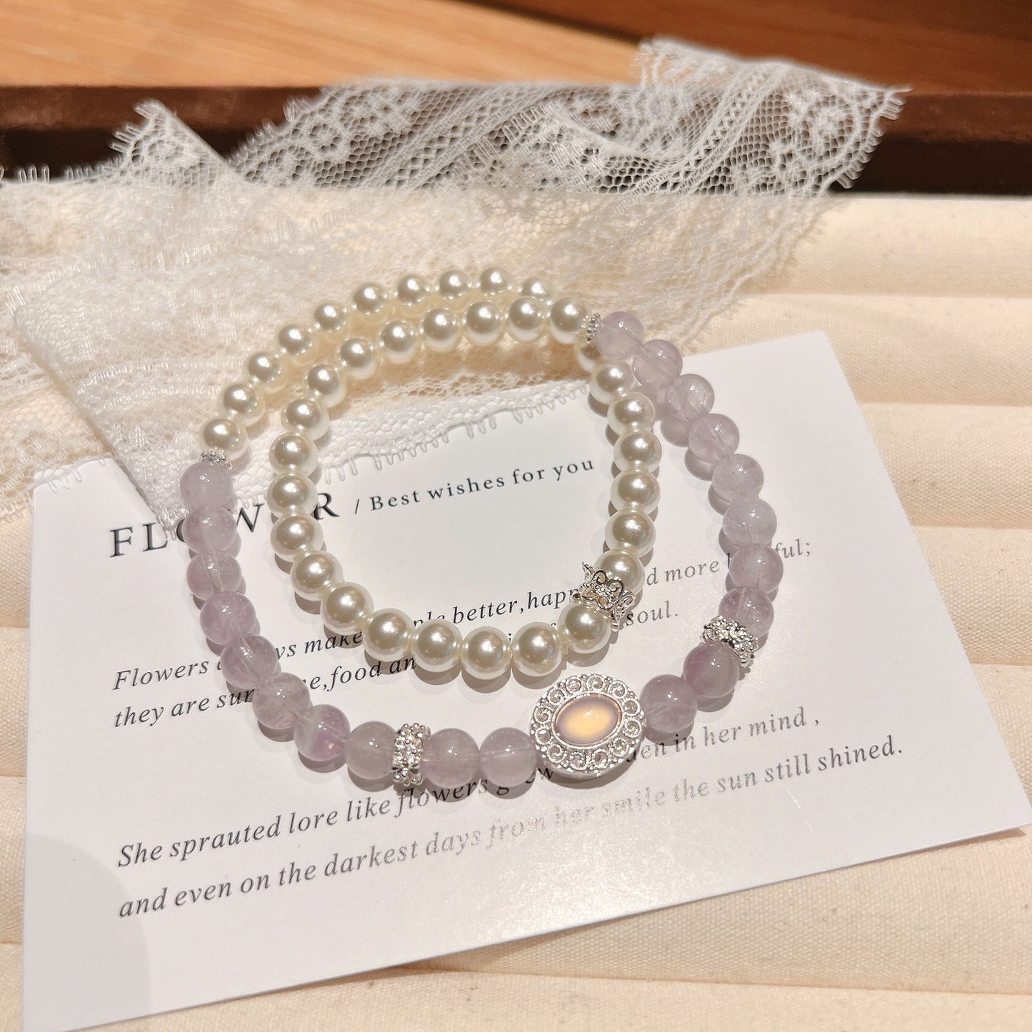 Moonlit Enchantment - Amethyst & Pearl Duo Bracelet