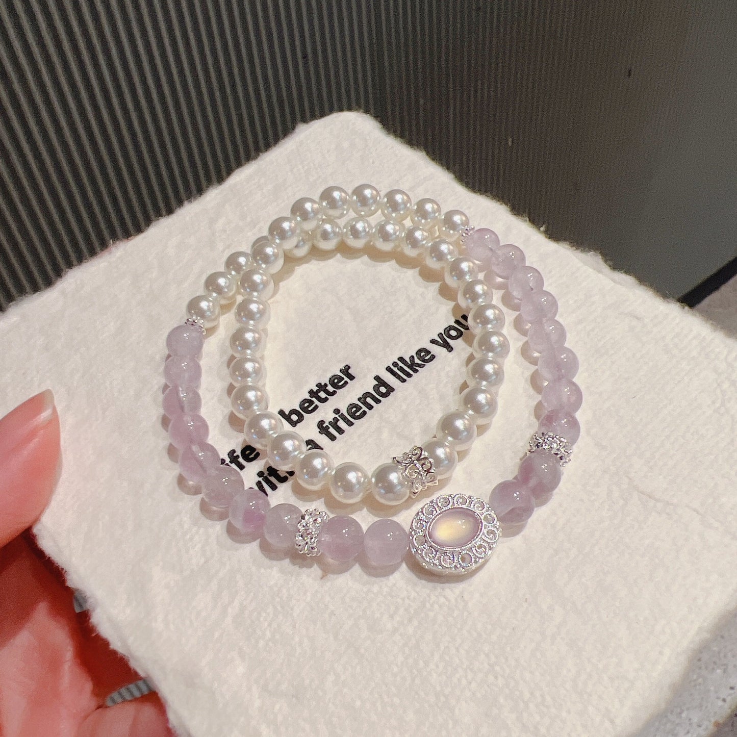 Moonlit Enchantment - Amethyst & Pearl Duo Bracelet