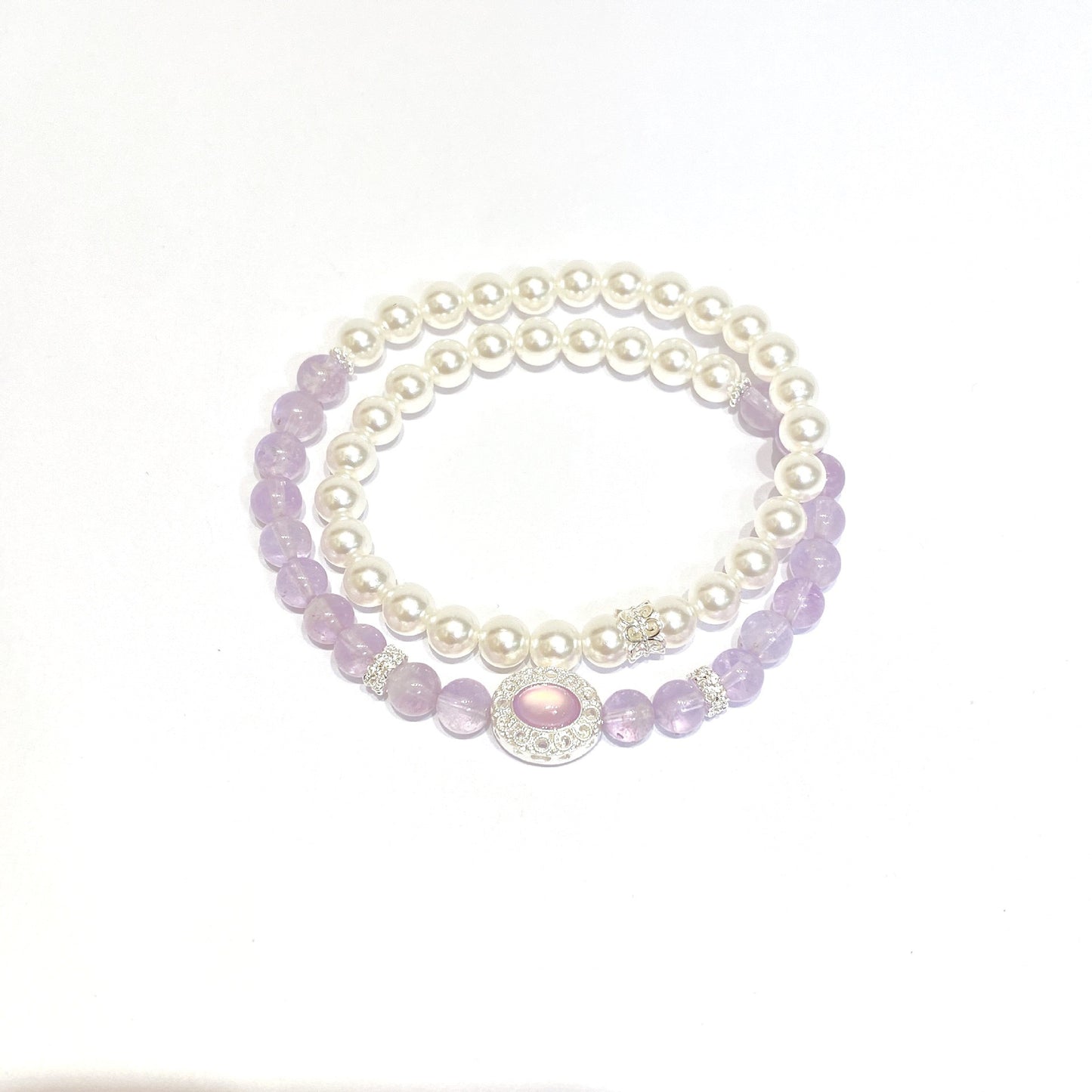 Moonlit Enchantment - Amethyst & Pearl Duo Bracelet