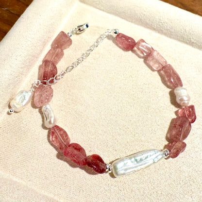 Strawberry Quartz & Pearl Harmony Bracelet