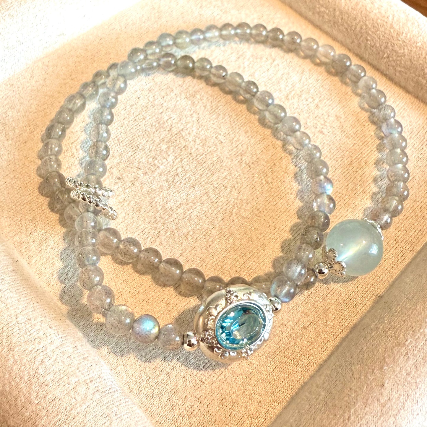 Lunar Tidepool - Dual Gray Moonstone & Aquamarine Mystery Bracelet