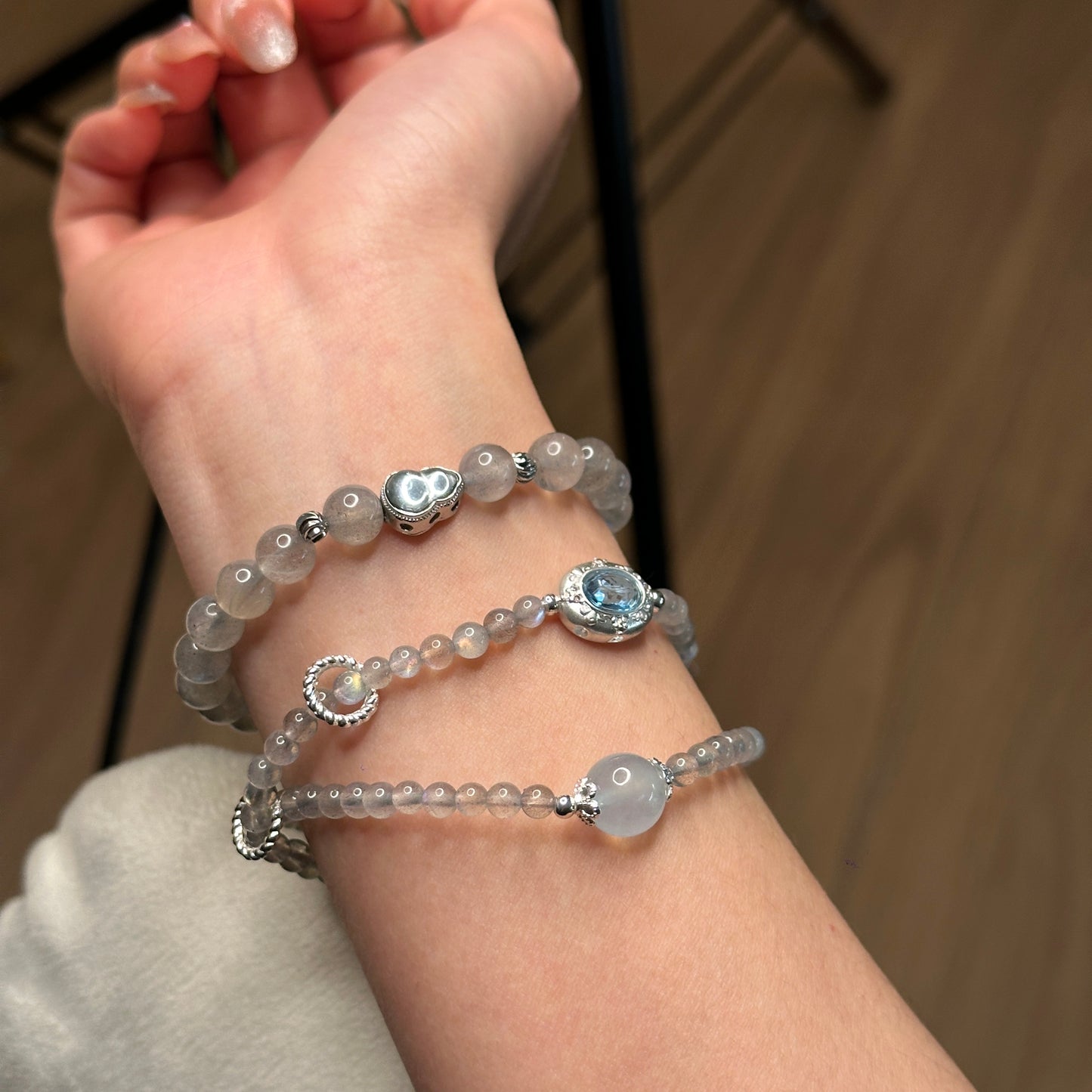 Lunar Tidepool - Dual Gray Moonstone & Aquamarine Mystery Bracelet