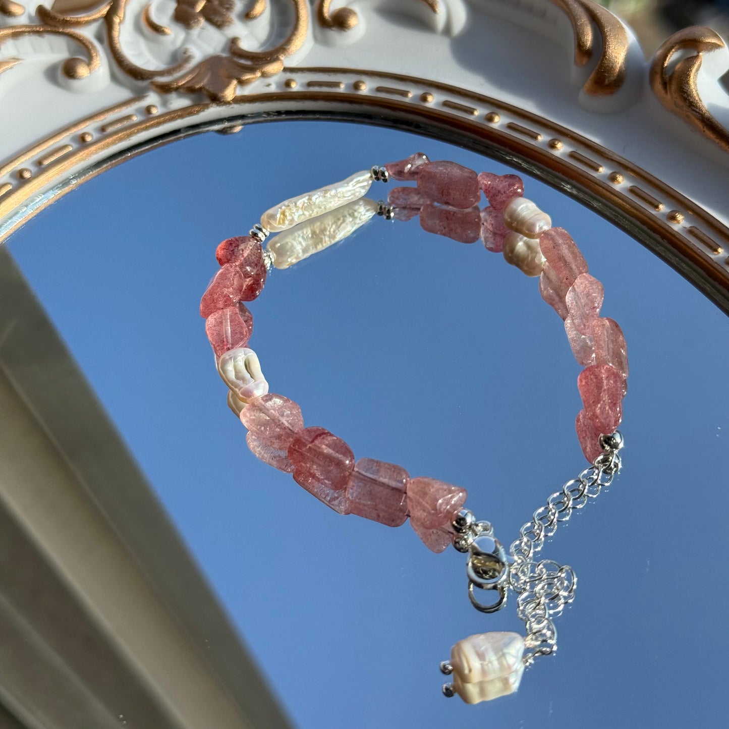 Strawberry Quartz & Pearl Harmony Bracelet