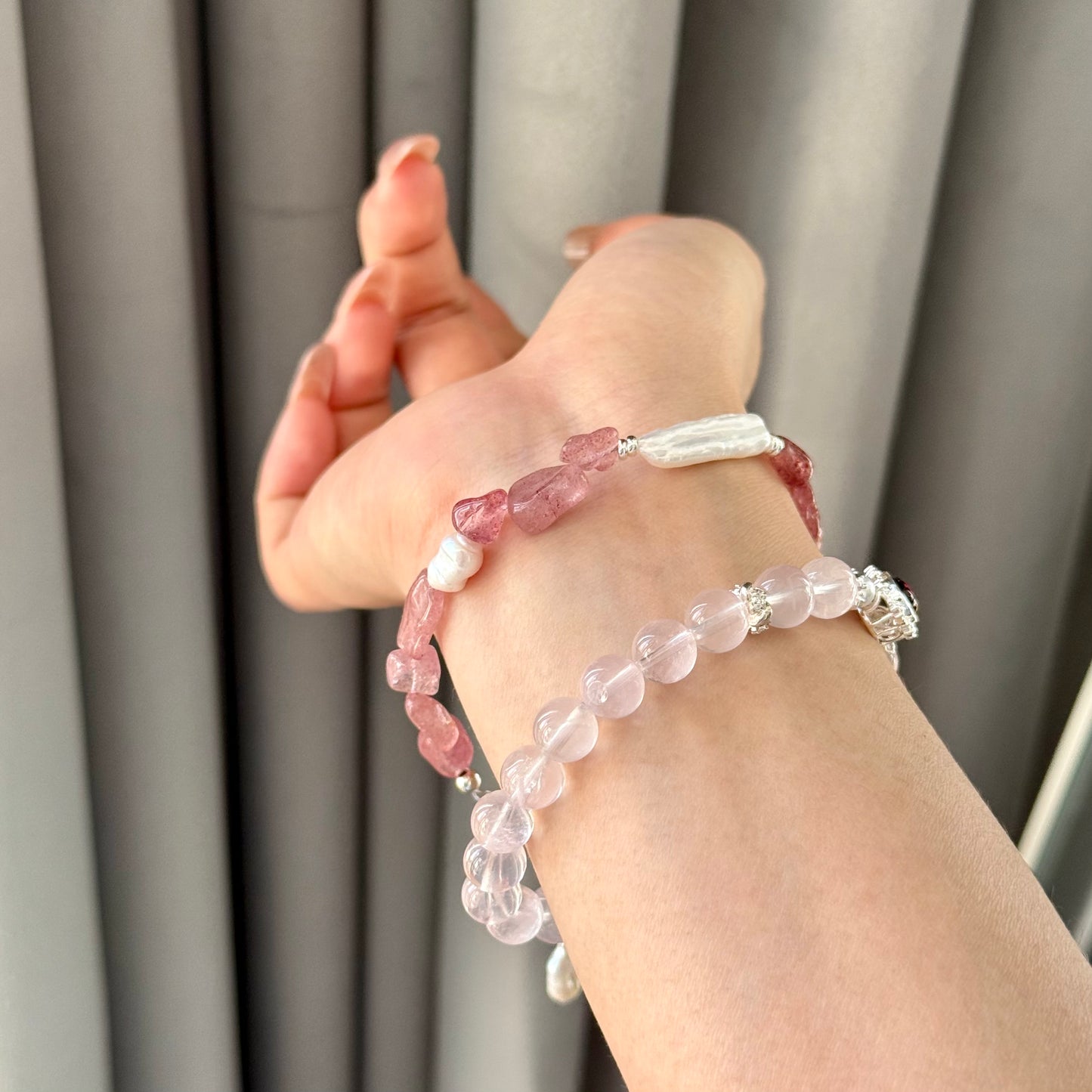 Strawberry Quartz & Pearl Harmony Bracelet
