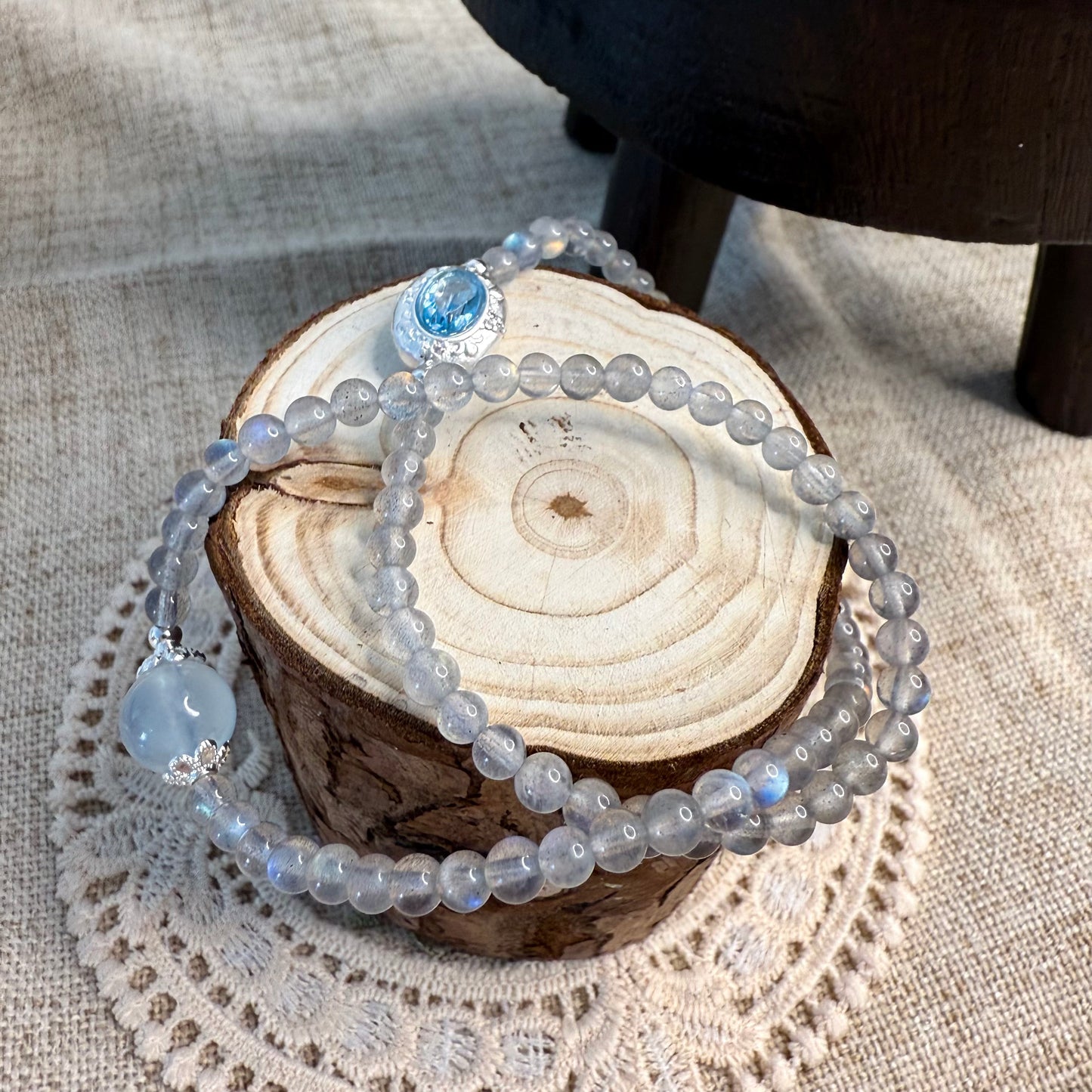 Lunar Tidepool - Dual Gray Moonstone & Aquamarine Mystery Bracelet