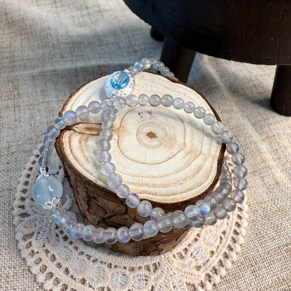 Lunar Tidepool - Dual Gray Moonstone & Aquamarine Mystery Bracelet